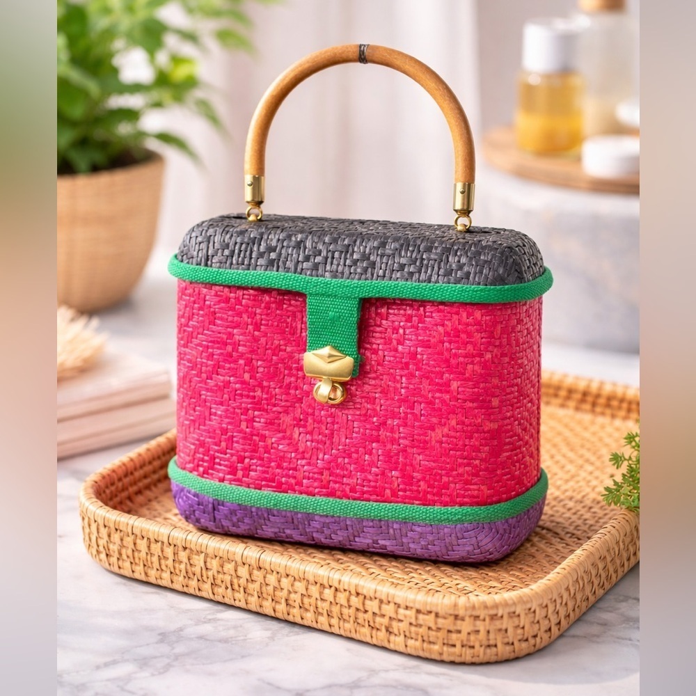 Vtg Doncaster Made In Italy Wicker Weave Purse Black Pink Purple RARE And
UNIQUE